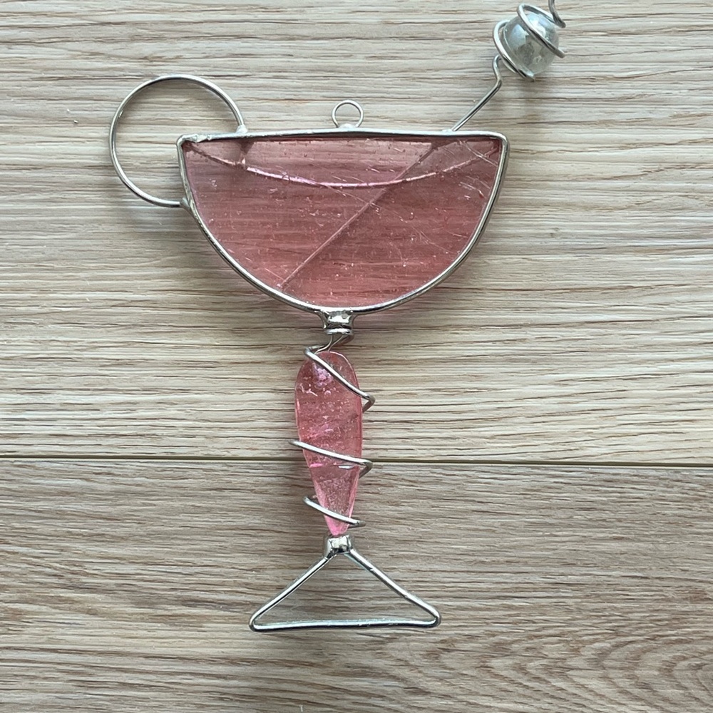 Pink Stained Glass Martini Ornament